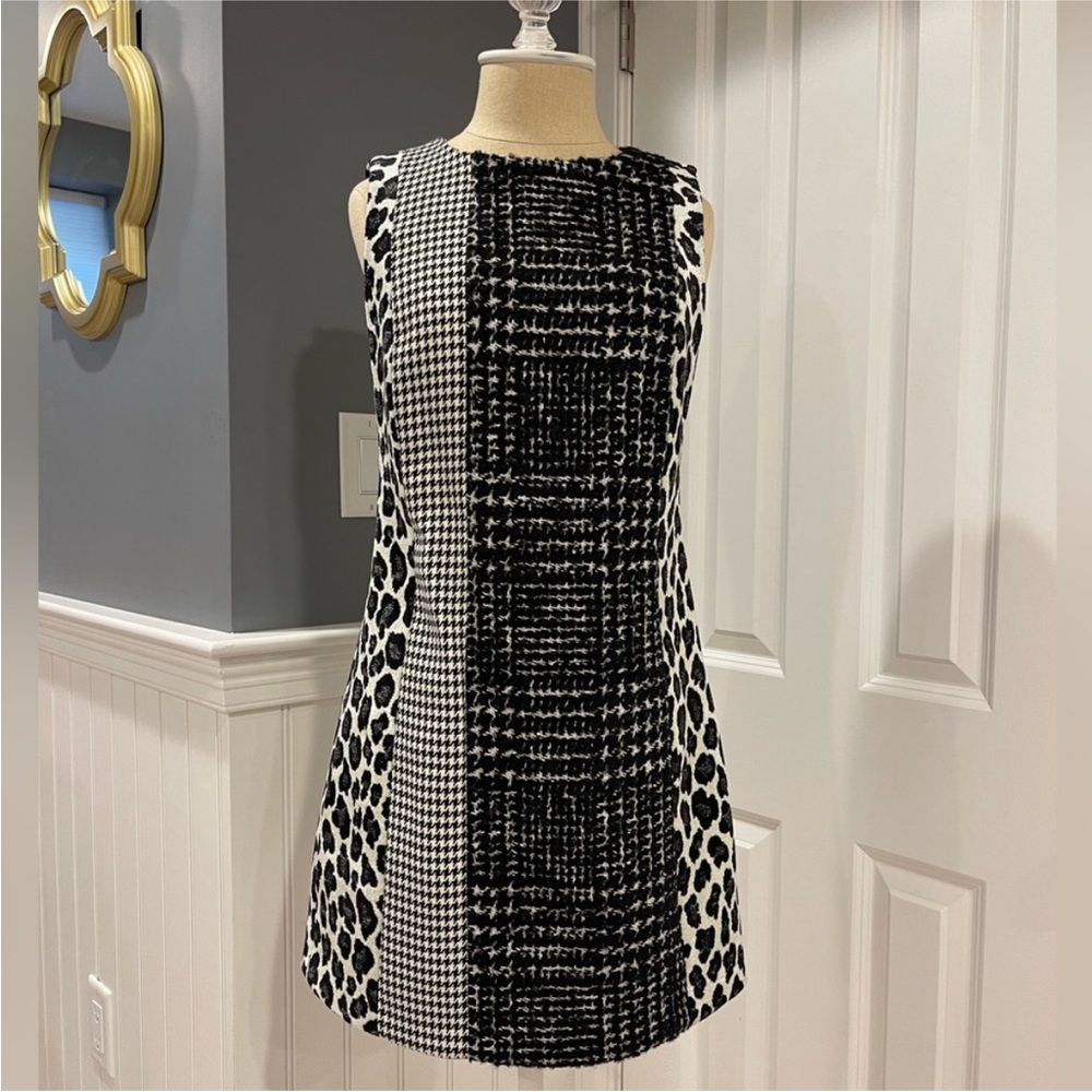 Alice + Olivia Clyde Patchwork Mix Wool Shift Dress